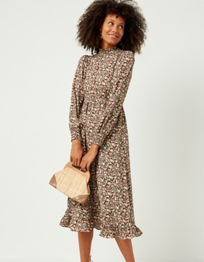 Ruffle Hem Smocked Neck Puff Sleeve Dress by Boutique 23