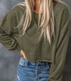 Drop Shoulder Cropped Sweater - Green