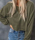 Drop Shoulder Cropped Sweater - Green by Boutique 23
