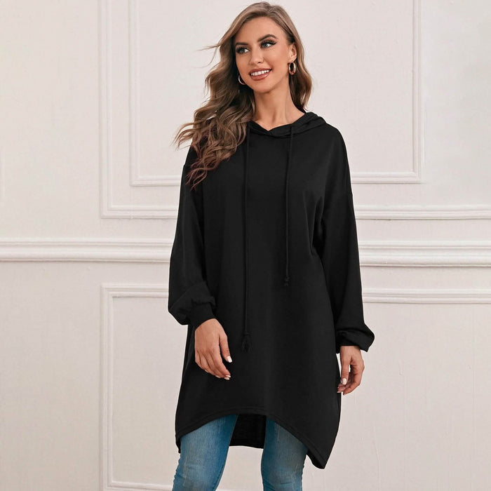 Drop Shoulder Dip Hem Thermal Longline Hoodie by DailySale
