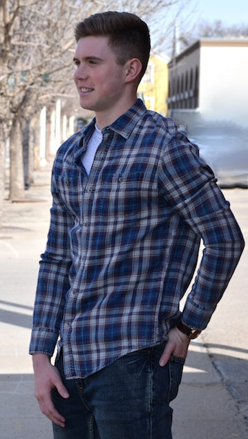 Indigo Plaid L/S Button Up by Boutique 23
