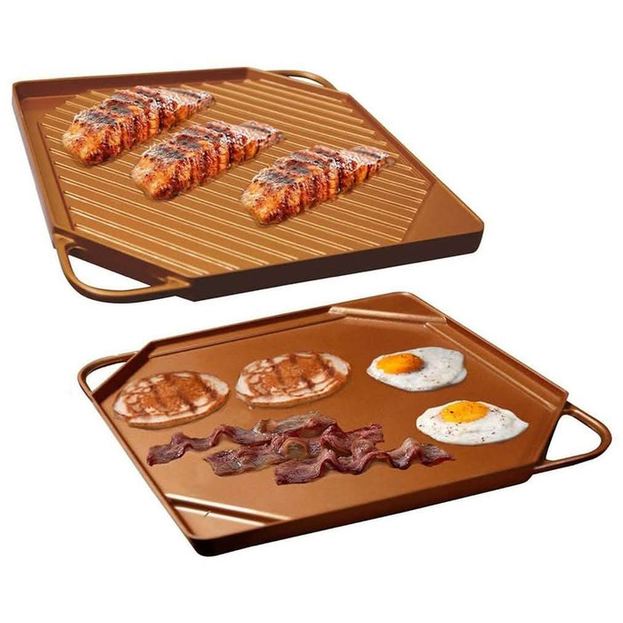 Dual-Sided Copper Griddle and Grill Pan by DailySale