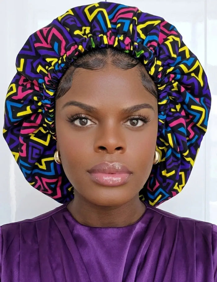 Duma Mbili 2XL Kente Silk Lined African Print Bonnet by Duma Mbili LLC