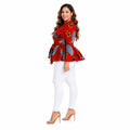 Duma Mbili African Print Long Sleeved Peplum Red Blouse by Duma Mbili LLC