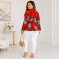 Duma Mbili African Print Long Sleeved Peplum Red Blouse by Duma Mbili LLC