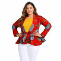 Duma Mbili African Print Long Sleeved Peplum Red Blouse by Duma Mbili LLC