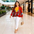 Duma Mbili African Print Long Sleeved Peplum Red Blouse by Duma Mbili LLC