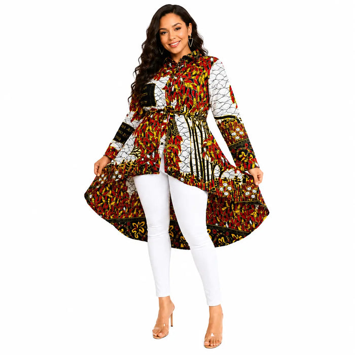 Duma Mbili Kente African Print High Low Button up Shirt by Duma Mbili LLC