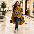 Duma Mbili Kente African Print High Low Button up Shirt by Duma Mbili LLC