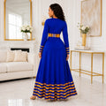 Duma Mbili Royal Blue Dashiki Trim Formal Long Sleeved Maxi Dress by Duma Mbili LLC