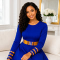 Duma Mbili Royal Blue Dashiki Trim Formal Long Sleeved Maxi Dress by Duma Mbili LLC