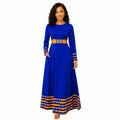 Duma Mbili Royal Blue Dashiki Trim Formal Long Sleeved Maxi Dress by Duma Mbili LLC