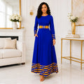 Duma Mbili Royal Blue Dashiki Trim Formal Long Sleeved Maxi Dress by Duma Mbili LLC