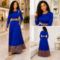 Duma Mbili Royal Blue Dashiki Trim Formal Long Sleeved Maxi Dress by Duma Mbili LLC