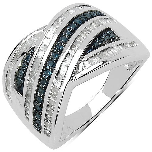1.02 Carat Genuine Blue Diamond & White Diamond .925 Sterling Silver Ring by Bids.com