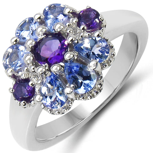 1.25 Carat Genuine Tanzanite, Amethyst & White Topaz .925 Sterling Silver Ring by Bids.com