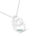 Round Green Emerald Prong Silver Mom Pendant Necklace by Fine Color Jewels