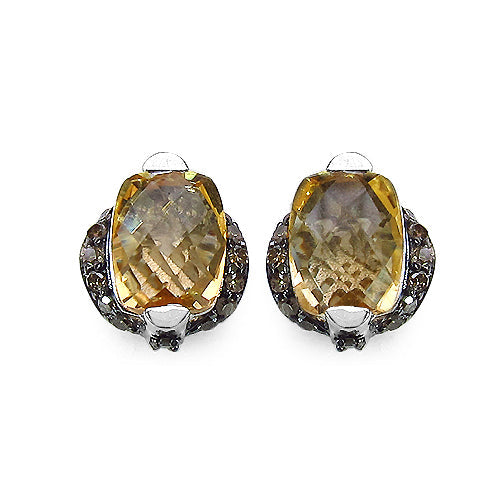 3.14 Carat Genuine Citrine & Black Diamond .925 Sterling Silver Earrings by Bids.com