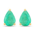 1.30 Ct Pear Green Zambian Emerald Prong 10k Gold Teardrop Stud Earrings by Fine Color Jewels