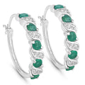 Genuine Green Emerald Hoop Earrings by Fine Color Jewels