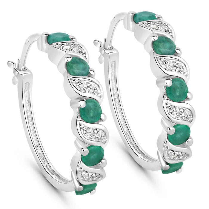Genuine Green Emerald Hoop Earrings by Fine Color Jewels