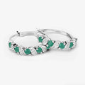 Genuine Green Emerald Hoop Earrings by Fine Color Jewels