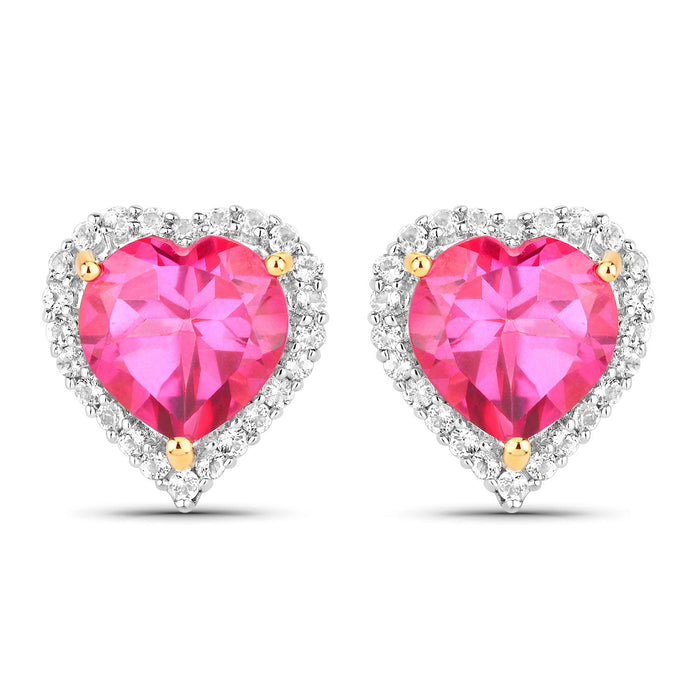 Genuine Pink Topaz Heart Stud Earrings by Fine Color Jewels