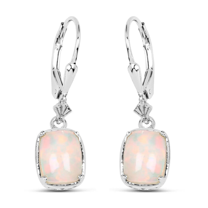Cushion Pink Ethiopian Opal Prong Silver Leverback Dangle Earrings by Fine Color Jewels