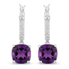 3.60 Ct Cushion Purple Amethyst & Lab Diamond Prong Rhodium Plated Silver Dangle Earrings
