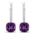 3.60 Ct Cushion Purple Amethyst & Lab Diamond Prong Rhodium Plated Silver Dangle Earrings by Fine Color Jewels