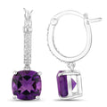 3.60 Ct Cushion Purple Amethyst & Lab Diamond Prong Rhodium Plated Silver Dangle Earrings by Fine Color Jewels