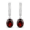 4.00 Ct Oval Red Garnet & Lab Diamond Prong Rhodium Plated Silver Dangle Earrings