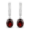 4.00 Ct Oval Red Garnet & Lab Diamond Prong Rhodium Plated Silver Dangle Earrings by Fine Color Jewels