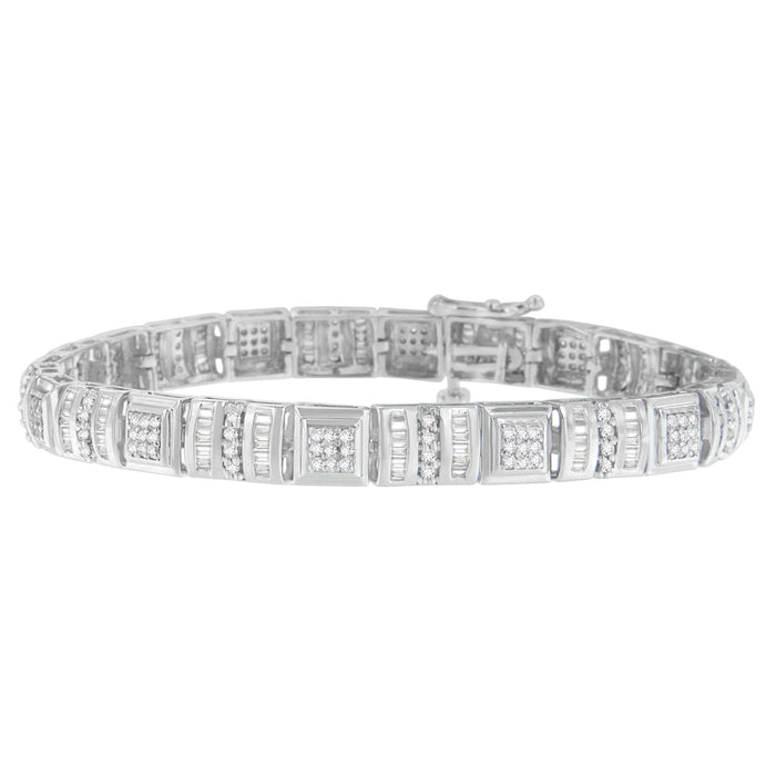 10K White Gold Round and Baguette Cut Diamond Bracelet (2.00 cttw, H-I Color, I2-I3 Clarity) by Bids.com