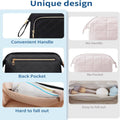 Wide-open Quilted Travel Makeup Organizer Bag with Handle: Black by Boutique 23