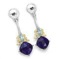 3.79 Carat Genuine Amethyst, Blue Topaz & White Diamond .925 Sterling Silver Earrings by Bids.com