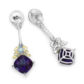 3.79 Carat Genuine Amethyst, Blue Topaz & White Diamond .925 Sterling Silver Earrings by Bids.com