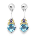 5.55 Carat Genuine Blue Topaz, Amethyst & White Diamond .925 Sterling Silver Earrings by Bids.com