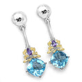 5.55 Carat Genuine Blue Topaz, Amethyst & White Diamond .925 Sterling Silver Earrings by Bids.com
