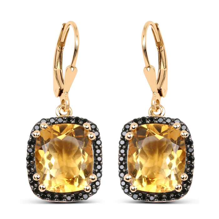 14K Yellow Gold Plated 8.90 Carat Genuine Citrine & Black Spinel .925 Sterling Silver Earrings by Avera Group