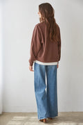 Always On Crew Twofer Pullover Knit: Chocolate by Boutique 23