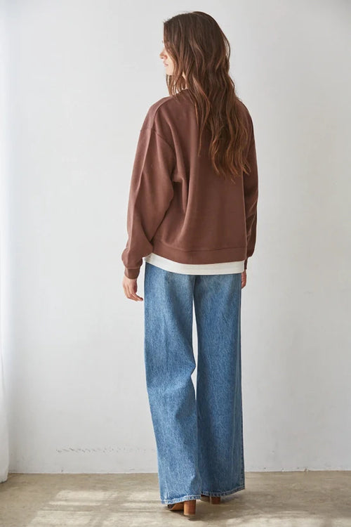 Always On Crew Twofer Pullover Knit: Chocolate by Boutique 23
