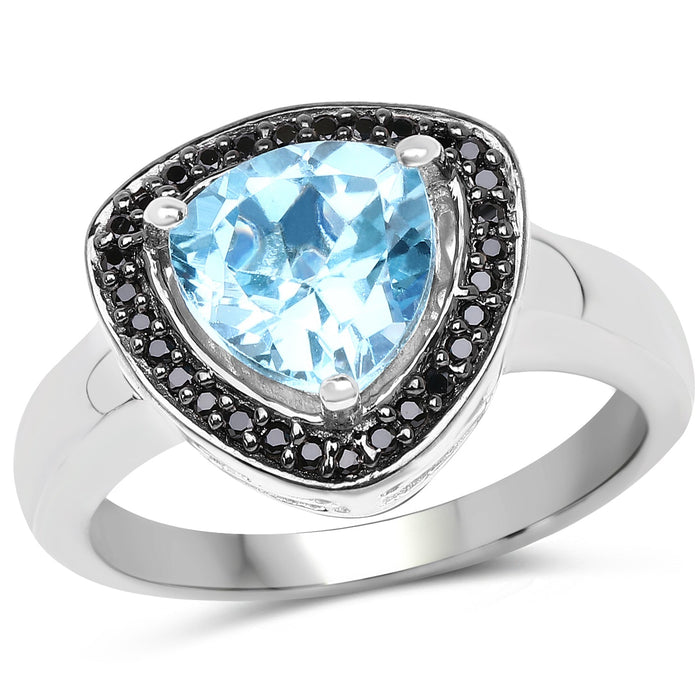 2.06 Carat Genuine Swiss Blue Topaz and Black Diamond .925 Sterling Silver Ring by Bids.com