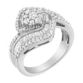 14K White Gold 1 Cttw Baguette and Round Diamond Floral Swirl Cluster Cocktail Ring by Bids.com