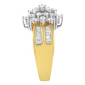 10K Yellow Gold 1.0 Cttw Round & Baguette Cut Diamond Floral Cluster Double-Channel Flared Band Statement Ring (H-I Color, SI2-I1 Clarity) - Size 6-1/2 by Bids.com