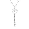 .925 Sterling Silver Pave and Bezel-Set Diamond Accent Key 18" Heart and Lock Pendant Necklace (K-L Color, I1-I2 Clarity) by Bids.com