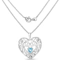 Heart Swiss Blue Topaz Prong Silver Mom Pendant Necklace by Fine Color Jewels