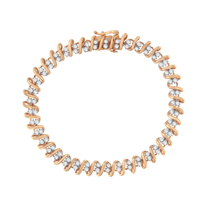 14KT Rose Gold Plated Sterling Silver Diamond S Link Tennis Bracelet (2 cttw, J-K Color, I1-I2 Clarity) - Size 7.5" by Bids.com