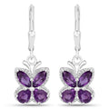 2.12 Ct Purple Amethyst Prong Silver Butterfly Leverback Earrings by Fine Color Jewels