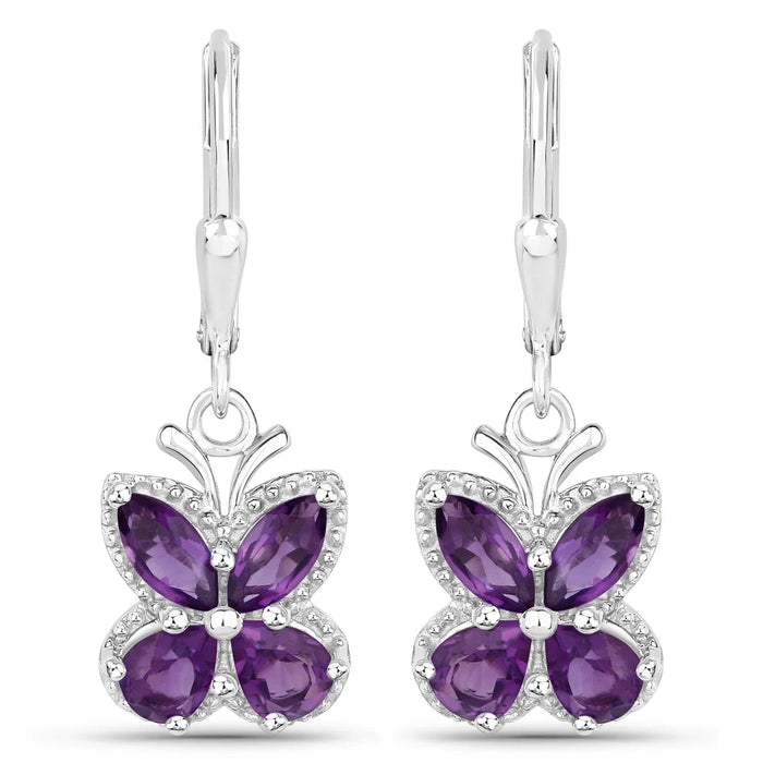 2.12 Ct Purple Amethyst Prong Silver Butterfly Leverback Earrings by Fine Color Jewels